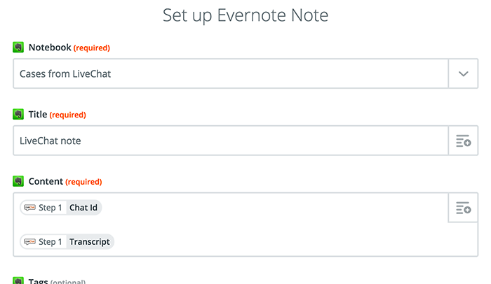 Integration with Evernote: Setting up a template