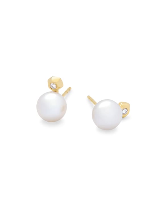 Cathleen 14k Yellow Gold Stud Earrings in Pearl