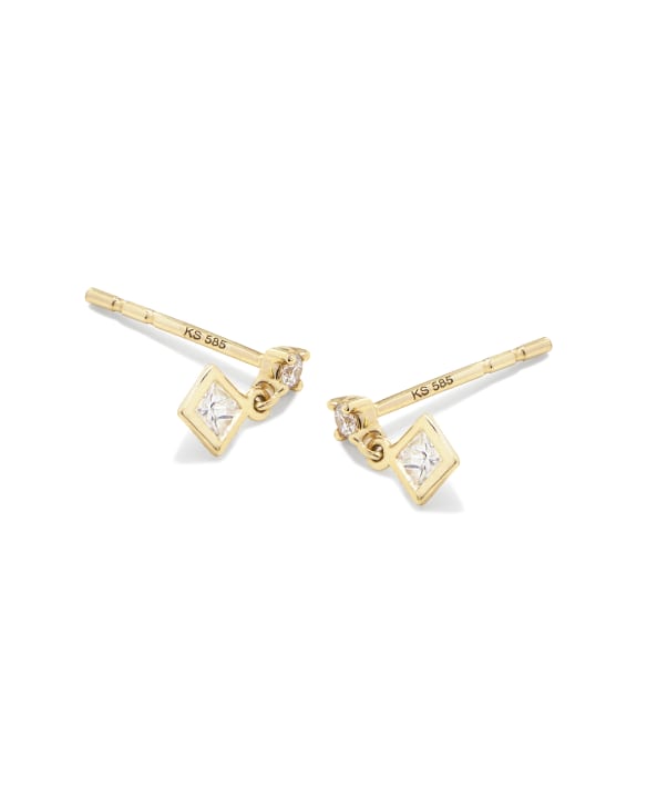 Michelle 14k Yellow Gold Small Drop Earrings in White Diamond