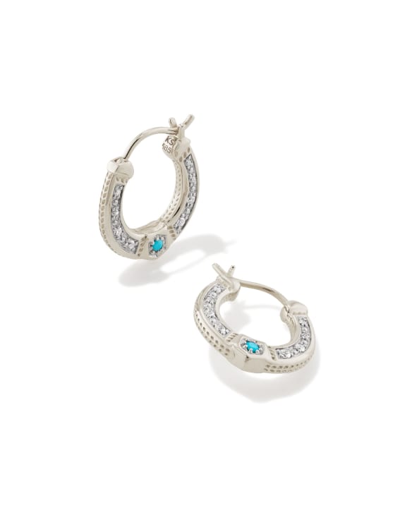 Noble 14k White Gold Huggie Earrings in Turquoise