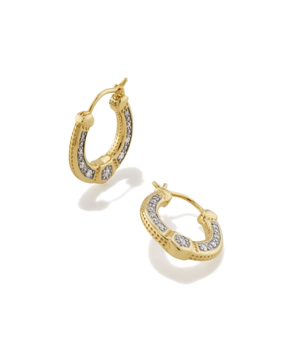 Noble 14k Yellow Gold Huggie Earrings in White Diamond