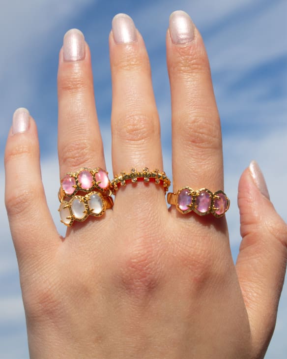 Daphne Gold Band Ring in Light Pink Iridescent Abalone