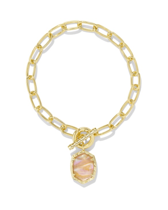 Daphne Gold Link and Chain Bracelet in Light Pink Iridescent Abalone
