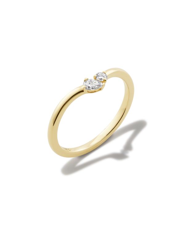 Lab Grown White Diamond Toi et Moi Band Ring in 14k Yellow Gold