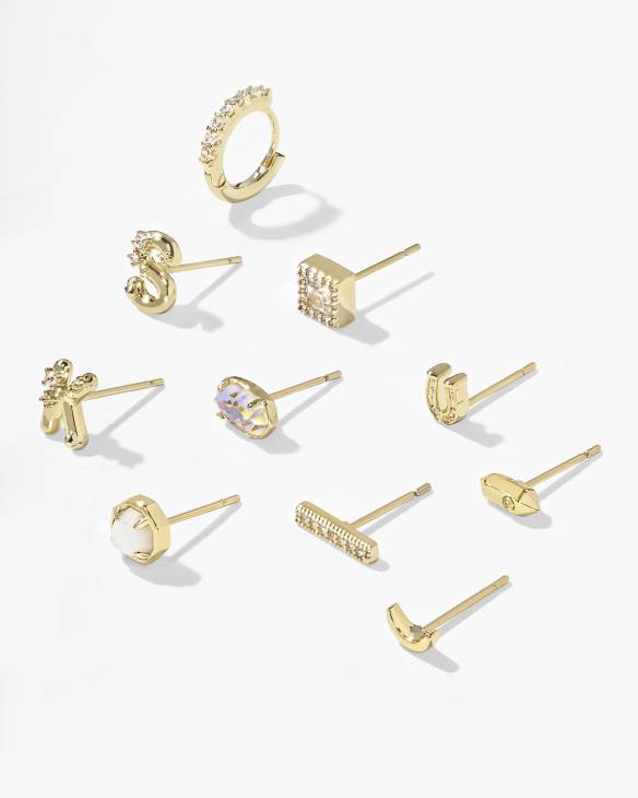Emilie Gold Single Stud Earring in Dichroic Glass