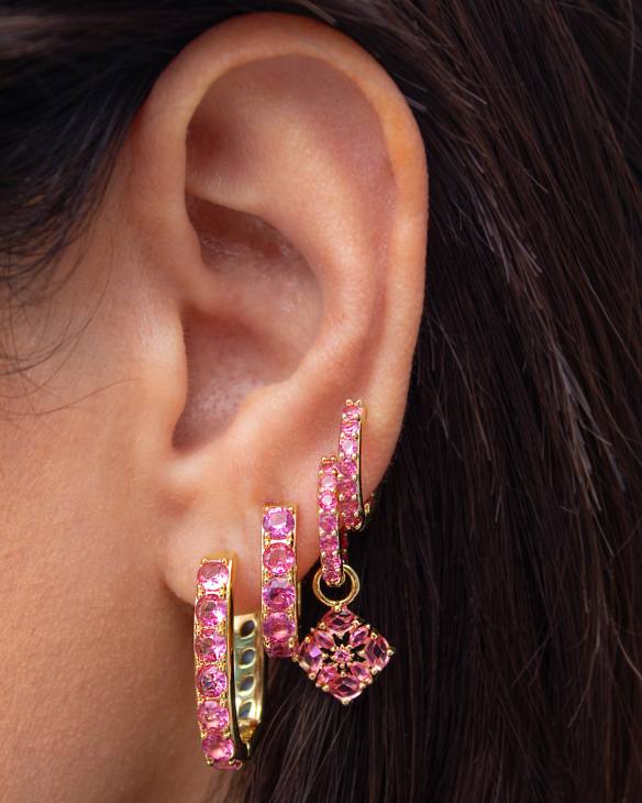Dira Convertible Gold Crystal Huggie Earrings in Pink Mix
