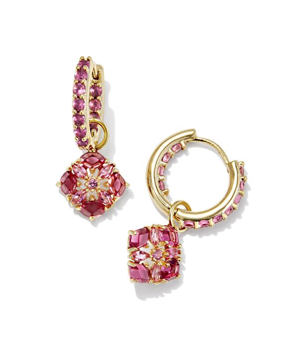 Dira Convertible Gold Crystal Huggie Earrings in Pink Mix