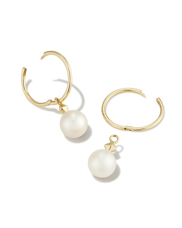 Hadleigh 14k Yellow Gold Huggie Earrings in White Pearl