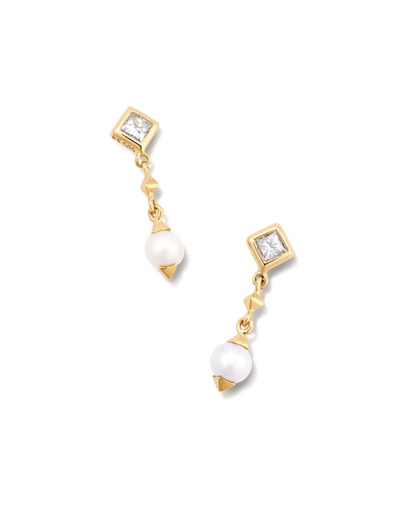 Michelle 14k Yellow Gold Drop Earrings in White Pearl