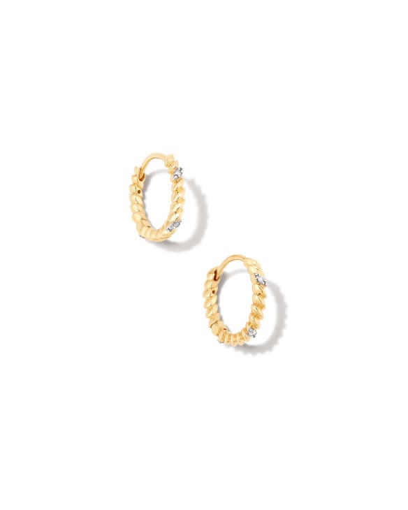 Tyler 14k Yellow Gold Huggie Earrings in White Diamond