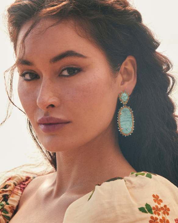 Parsons Vintage Gold Statement Earrings in Turquoise Mix