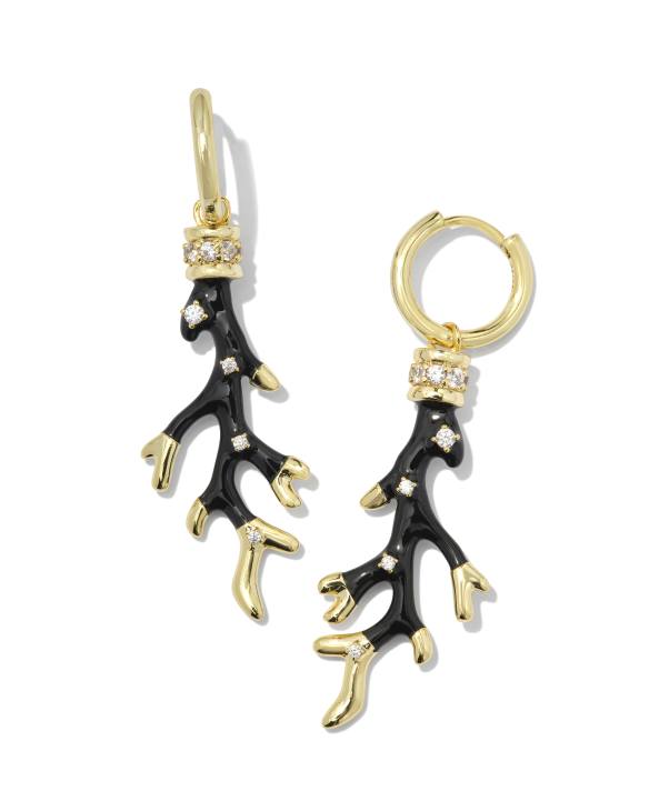 Shea Convertible Gold Huggie Earrings in Black Enamel
