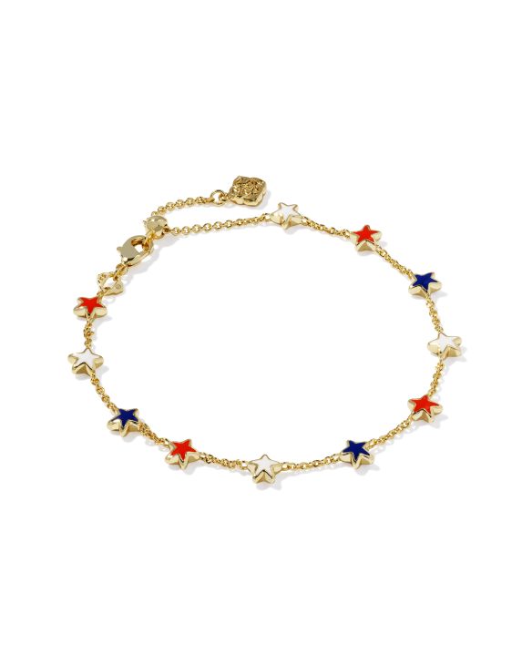 Sierra Gold Star Delicate Chain Bracelet in Red White Blue Mix