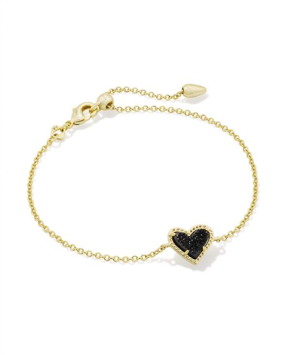 Ari Heart Gold Delicate Chain Bracelet in Black Drusy
