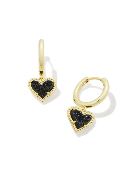 Ari Heart Gold Huggie Earrings in Black Drusy