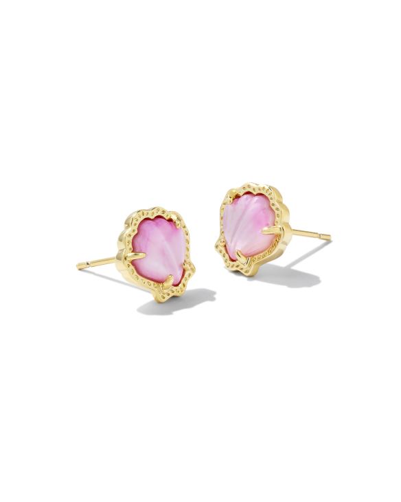 Brynne Gold Shell Stud Earrings in Blush Ivory Mother-of-Pearl