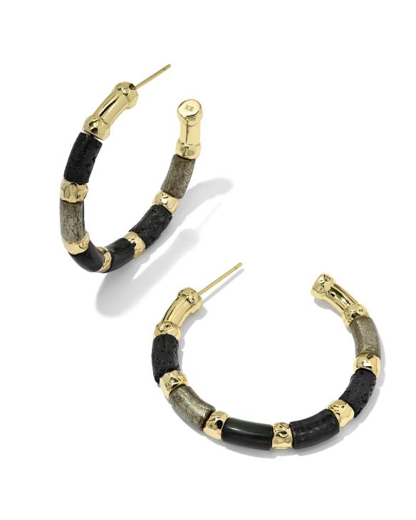 Gigi Gold Hoop Earrings in Black Mix