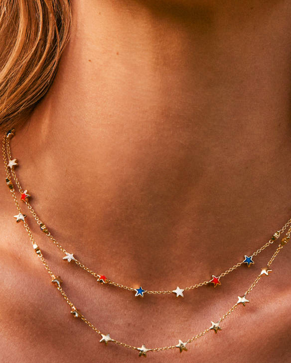 Sierra Gold Star Strand Necklace in Red White Blue Mix