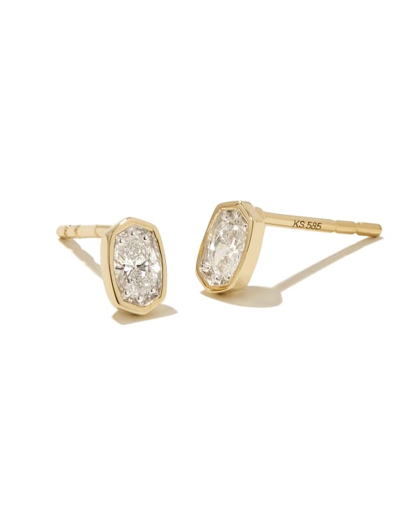 Marisa 14k Yellow Gold Oval Solitaire Stud Earrings in White Diamond