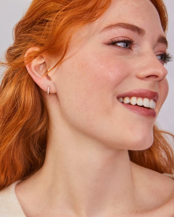 Mila 14k Yellow Gold Huggie Earrings in White Diamond