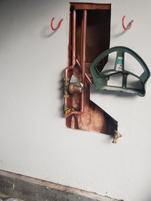 Photo of Repipe Home Hero - Plumbing & Pipe Specialist - San Diego, CA, US. Drop down 1 inch main line with shut off valve and PRV for customer convenience and then goes back up.
Carmel Valley