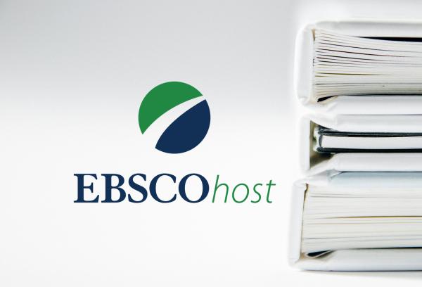 a stack of white binders filled with papers, beside them is the ebsco host logo