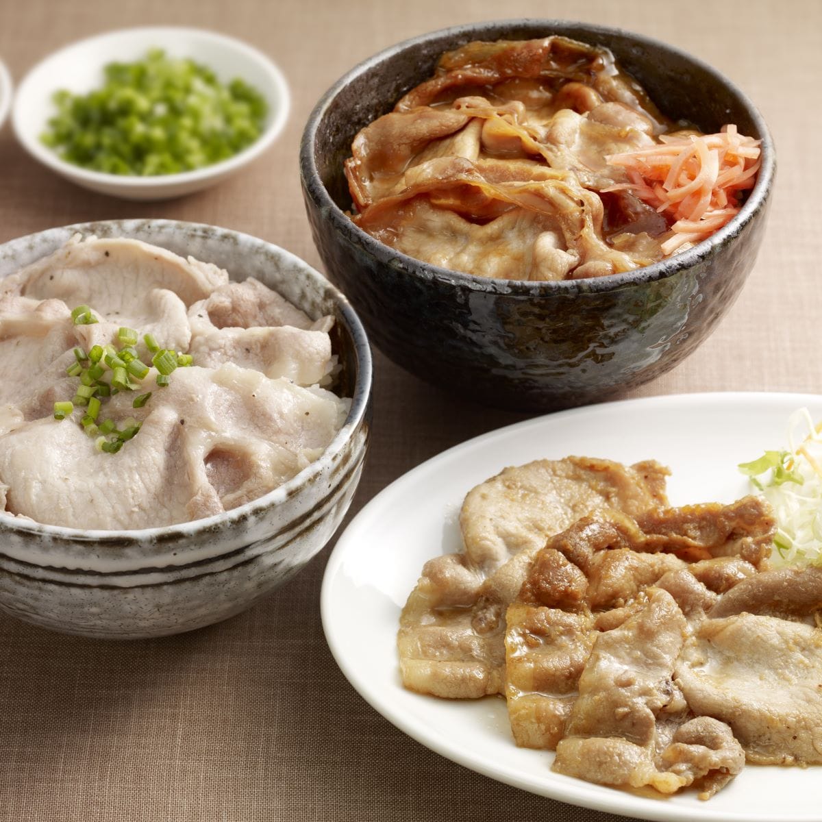 北海道留寿都ポークの豚丼3種（醬油、塩、生姜）