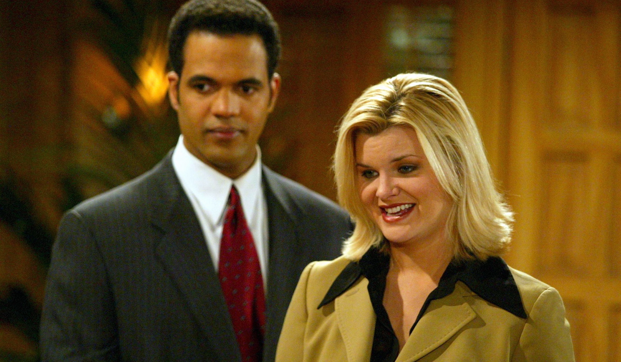 Kristoff St. John and Heather Tom "The Young and the Restless" Set CBS Television City 2/7/03 ©Jesse Grant/JPI 310-657-9661 Episode #7587