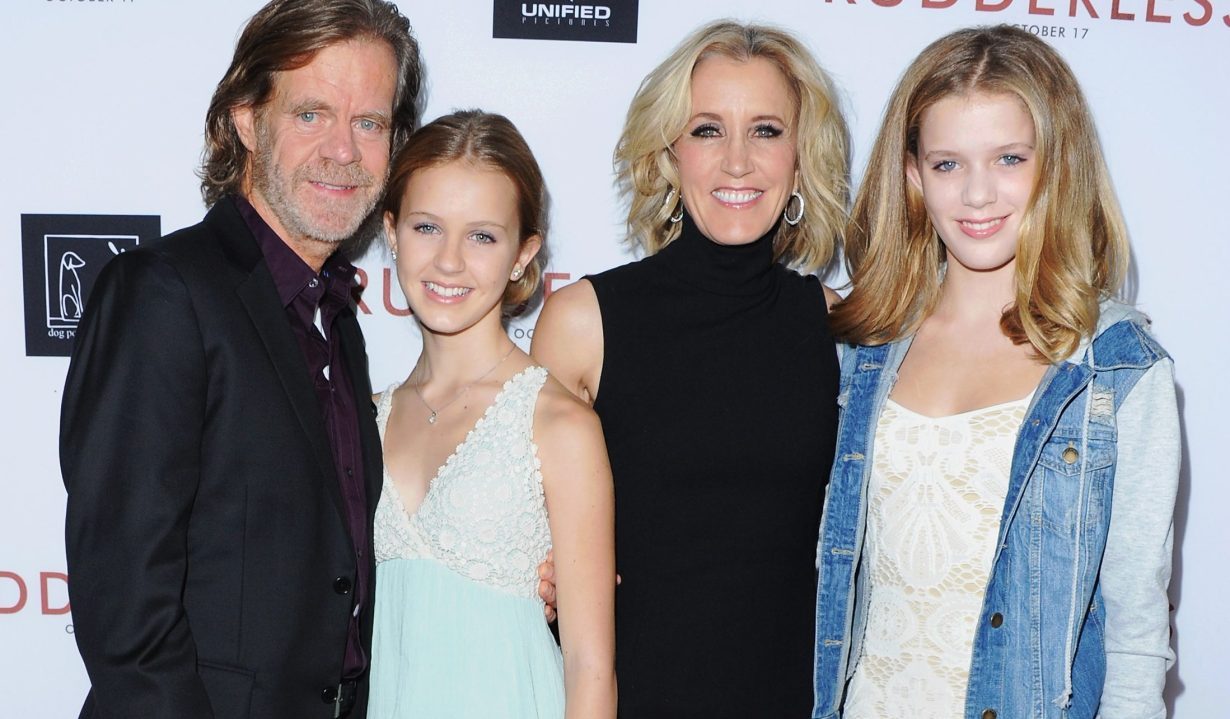 LOS ANGELES, CA - OCTOBER 07: Director/actor William H. Macy, daughter Georgia Macy, Actress Felicity Huffman and daughter Sofia Macy arrive at the Los Angeles VIP Screening "Rudderless" at the Vista Theatre on October 7, 2014 in Los Angeles, California. (Photo by Jon Kopaloff/FilmMagic)