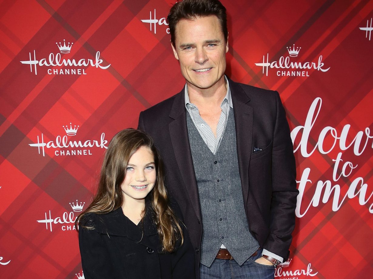 LOS ANGELES, CA - DECEMBER 04: Actor Dylan Neal (R) and daughter Bella Neal attend a screening of Hallmark Channel's "Christmas at Holly Lodge" at The Grove on December 4, 2017 in Los Angeles, California. (Photo by David Livingston/Getty Images)