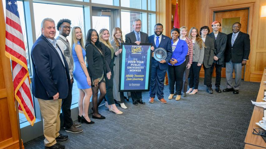   Secretary of State Tre Hargett Presents Middle Tennessee State University with Tennessee College Voter Registration Competition Award 