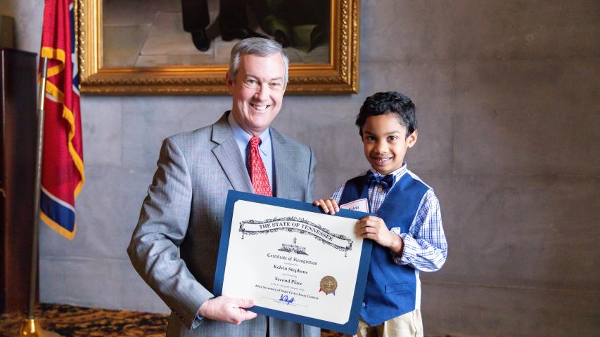 Secretary Hargett Presented Priest Lake Christian Academy Student with Second-Place Award in Civics Essay Contest