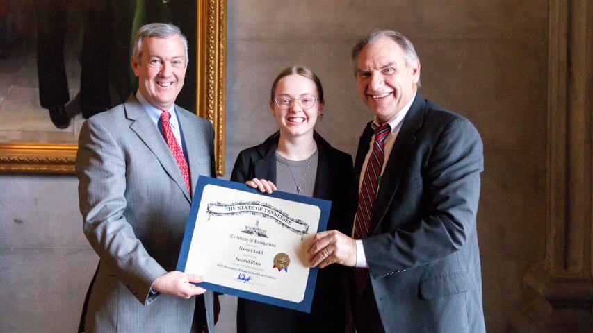  Secretary Hargett Presented Home Life Academy of Wilson County Student with Second-Place Award in Civics Essay Contest