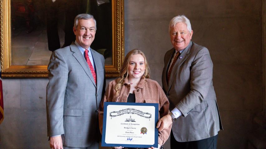 Secretary Hargett Presented Clay County High School Student with First-Place Award in Civics Essay Contest 