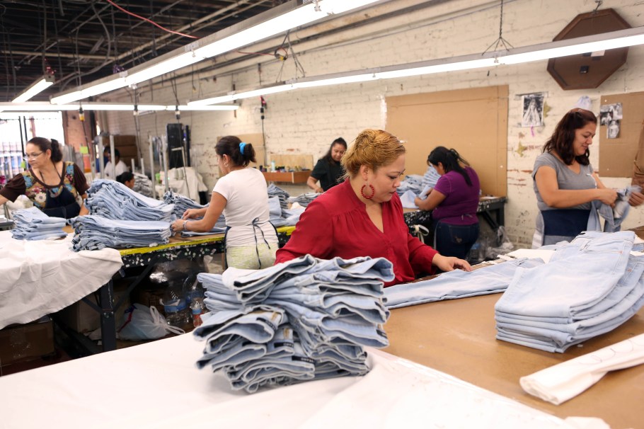 Workers at a J Brand factory in Los Angeles.