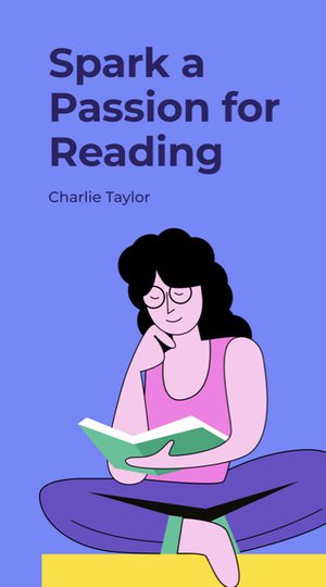 Illustration of a person reading a book against a blue background, with text that reads "Spark a Passion for Reading"