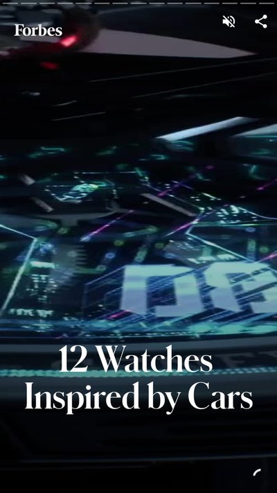 Face of a watch with text "12 watches inspired by cars"