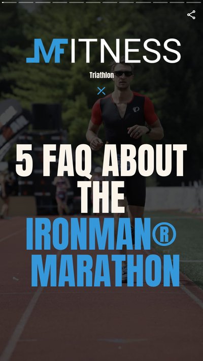 A person running with text "5 FAQ about the Ironman Marathon"