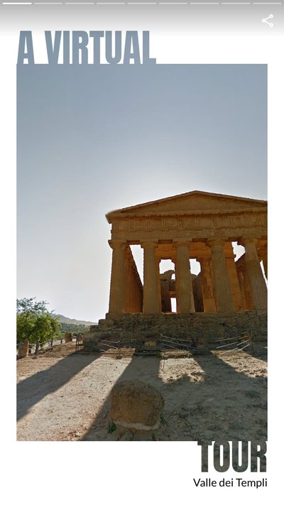 Ruins of Valle dei Templi with text "A virtual tour"