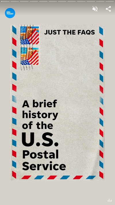 Envelope with two U.S. stamps and the text "A brief history of the U.S. Postal Service"