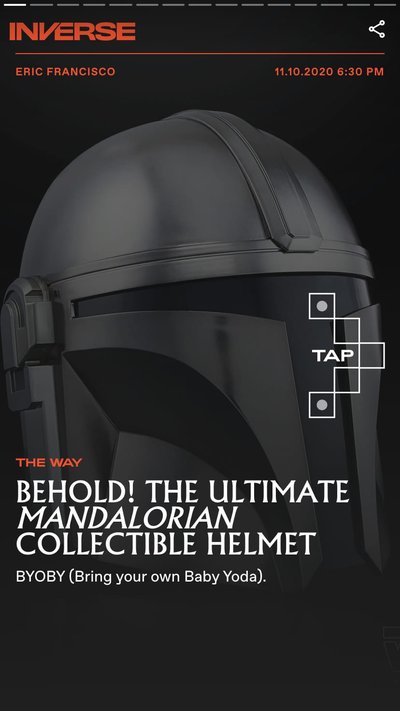 Close up of the Star Wars silver helmet worn in Madalorian 