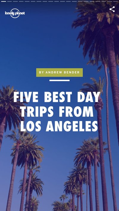 Blue sky with palm trees with text "Five Best Day Trips from Los Angeles"