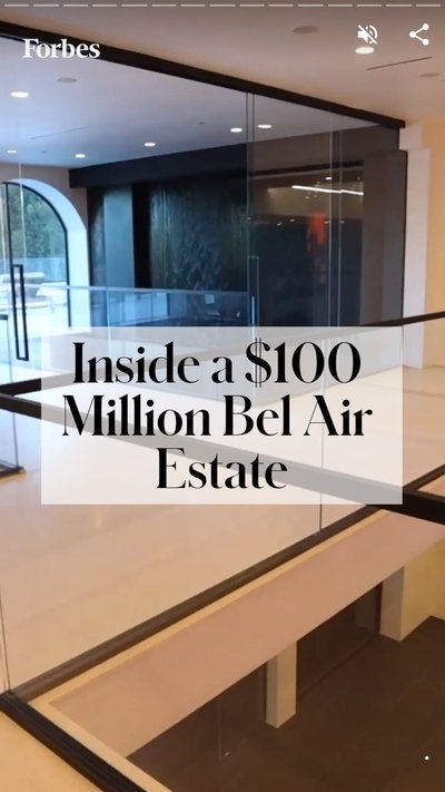 Inside of an estate with text "Inside a $100 million Bel Air estate"