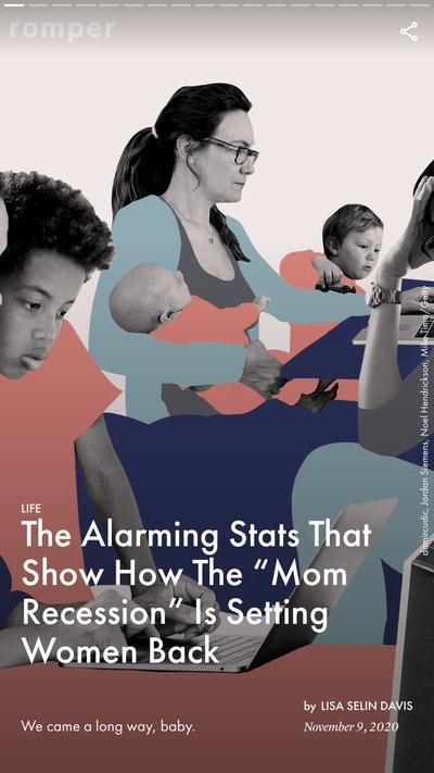 Moms with their children working with text "The alarming stats that show how the 'mom recession' is setting women back
