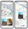 Alt text: Still images of Google Maps’ new neighborhood vibe feature, which shows photos and reviews on top of the map
