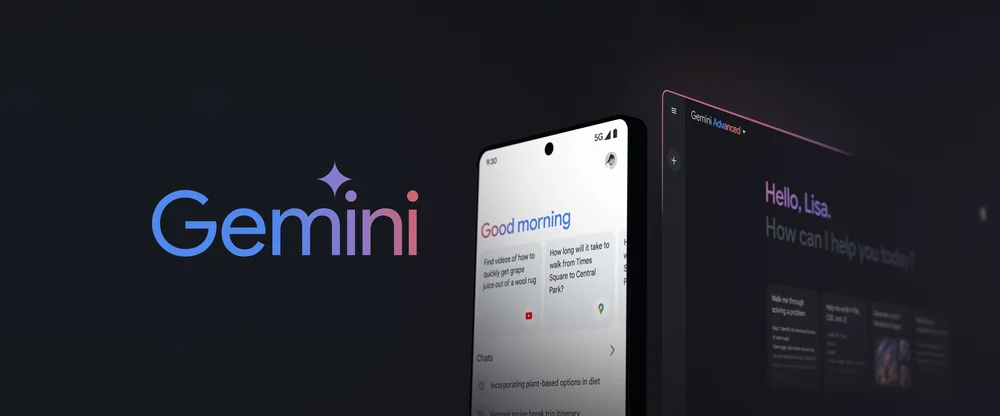 
                         
                           A graphic says "Gemini" and shows two screens
                         
                       