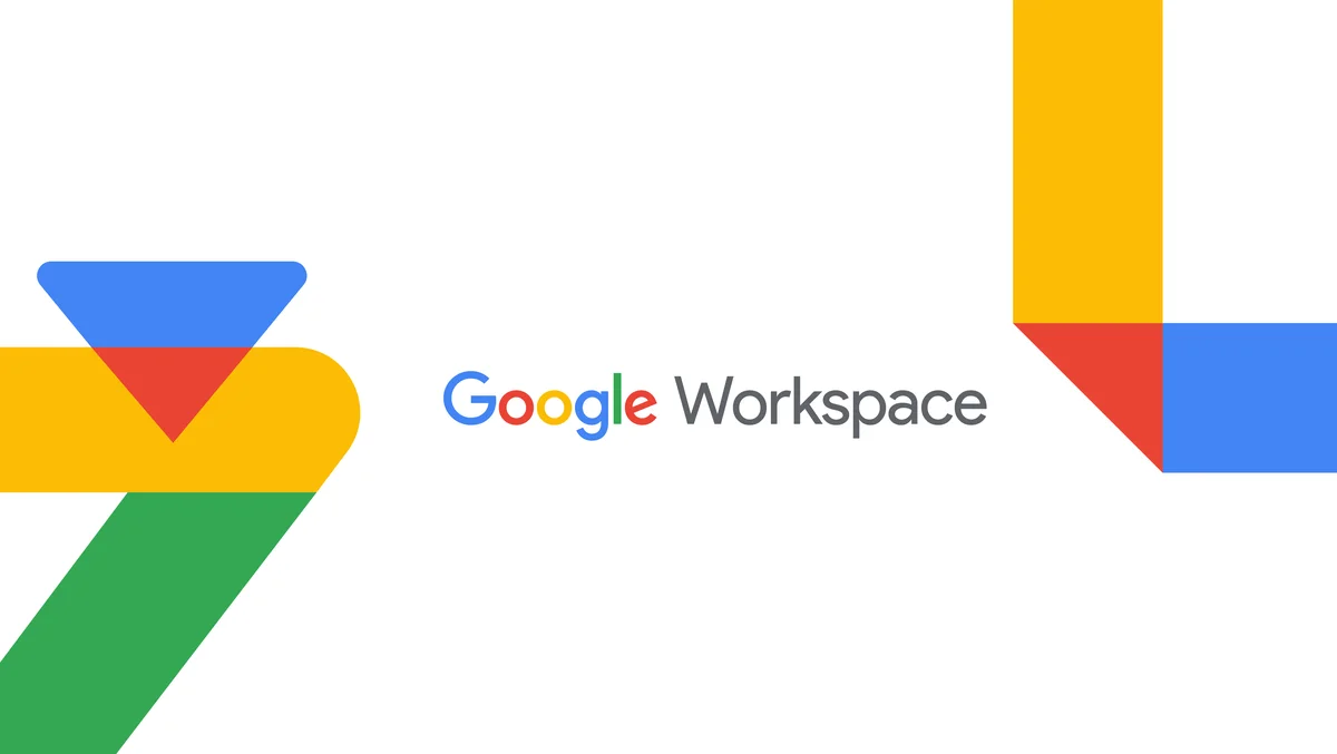 Abstract blue, red, yellow and green shapes. In the center are the words “Google Workspace.”