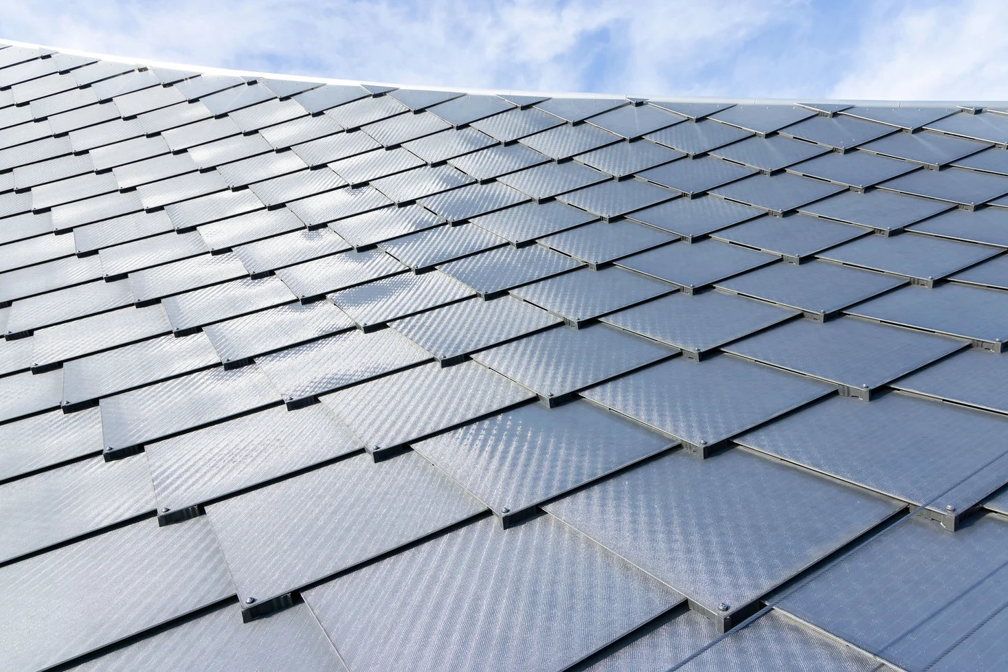 A closeup of a building-integrated photovoltaic solar panel.