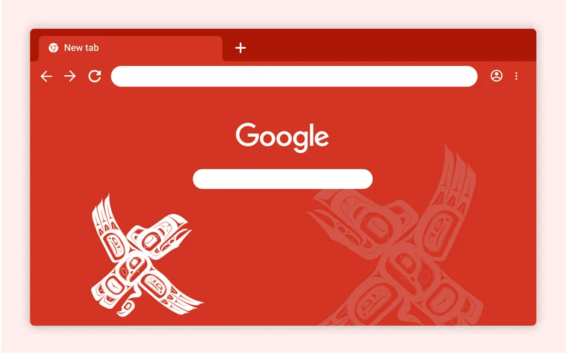 A Chrome browser wallpaper showing a raven outlined in white against a red-orange background.