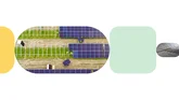 Illustration showing solar energy aerial shot and colored shapes.